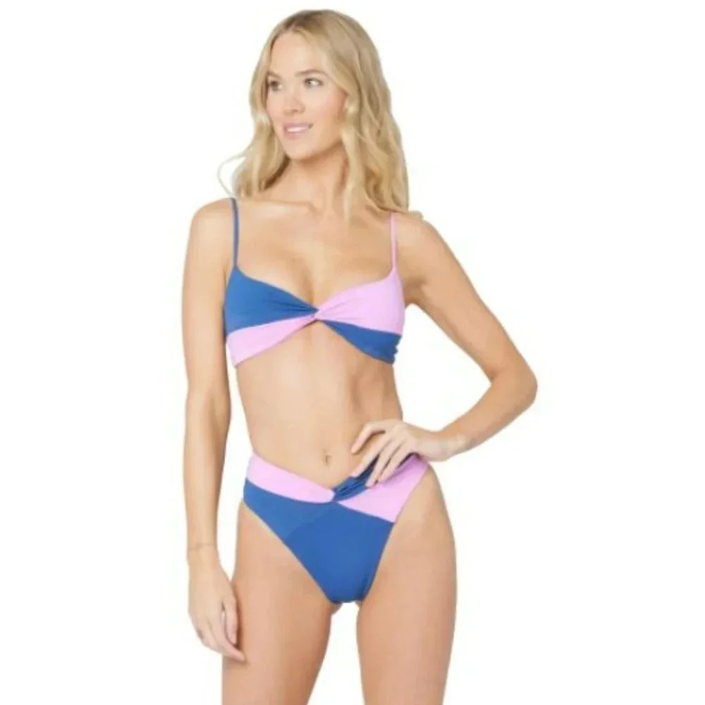 L*Space Ringo Twist Colorblock Bikini Top & Nancy Lee Bottoms, indigo-rosebud - Picture 3 of 16